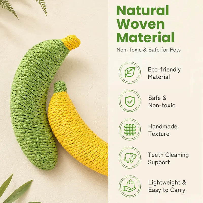 Sisal Banana Interactive Cat Toy - Small, Solid, 40G, Compact, Carryable, Textured for Chew & Bat, Scratching, Indoor Pet Play (Yellow/Green)