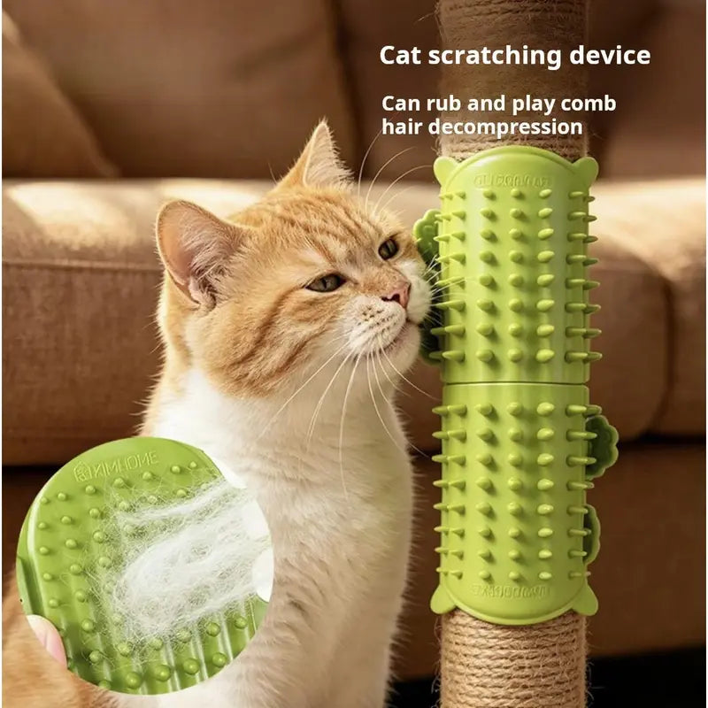 Universal Cat Grooming Supplies 2-Pack: Self-Grooming Slicker Brush and Corner Scratching Board with Silicone Massage Brush for Hair Care and Scratch Relief, Durable and Wear-Resistant
