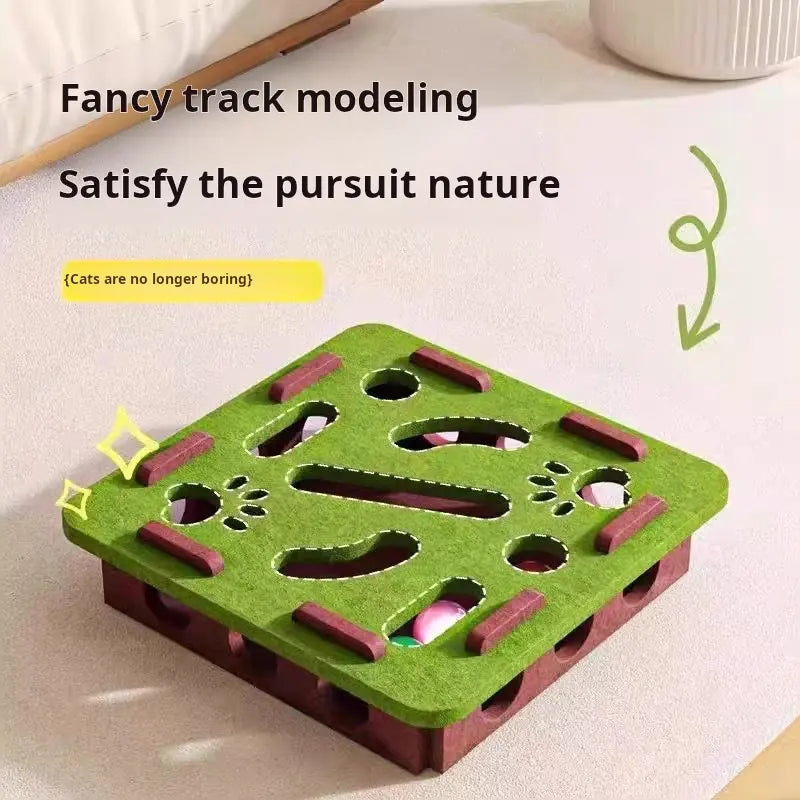 Cgreen Maze Ball Cat Toy - Felt Surface, Animal Print Play Track, Ball Chaser, Universal Size Exercise Aid, Boredom Relief Toy for Indoor Kittens