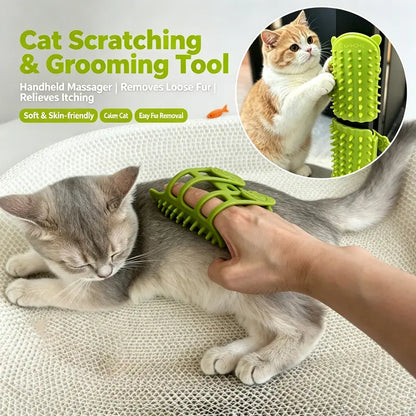 Universal Cat Grooming Supplies 2-Pack: Self-Grooming Slicker Brush and Corner Scratching Board with Silicone Massage Brush for Hair Care and Scratch Relief, Durable and Wear-Resistant