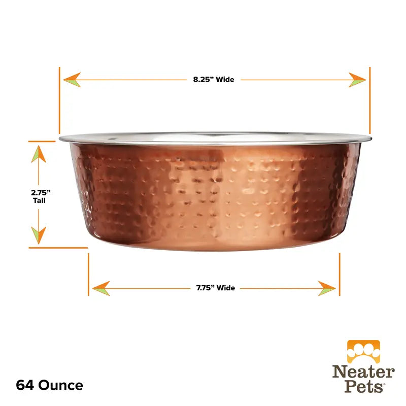 Neater Pets Hammered Copper Finish Pet Bowls for Dogs or Cats - 16-64 Oz Stainless Steel Interior No-Skid Design for Food & Water