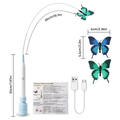Automatic Interactive Butterfly Cat Teaser Toy,Usb Charging,360° Swivel Rotation,Detachable Handle, Dual-Purpose Design,Prevents Boredom for Indoor Cats Cat Toy Kitten Petlovers
