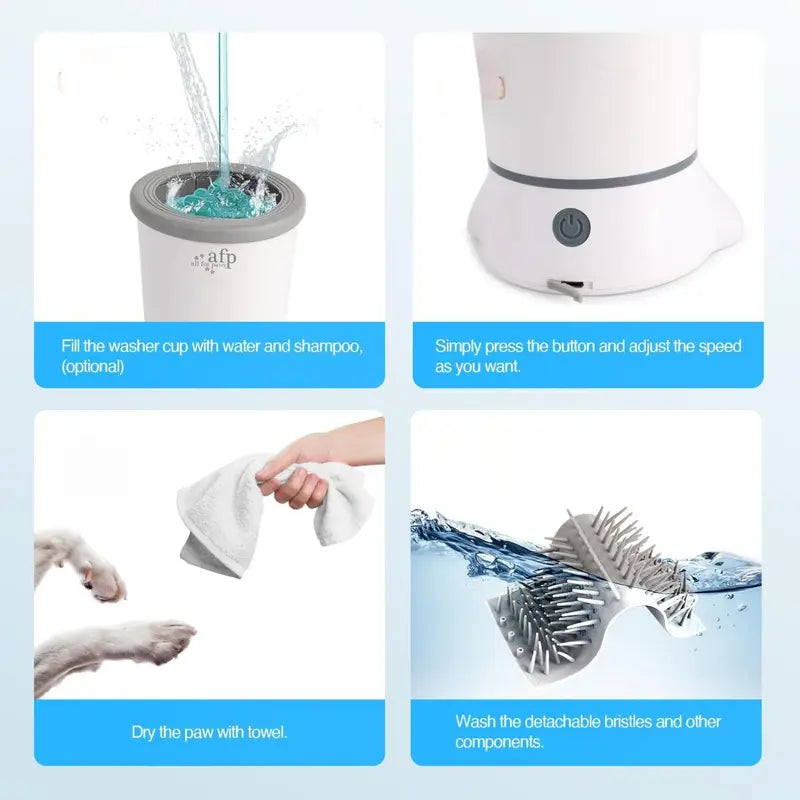 Allforpaws Automatic Electric Dog Paw Cleaner - Soft Silicone Brush with Dual Speed, Mud Removal, Suction Cup Base, Portable Cleaning Station, Easy to Use and Maintain