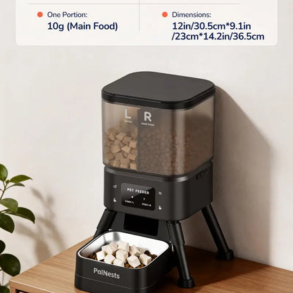 Palnests Smart 2-Hopper Automatic Pet Feeder - 4L Dry Food Dispenser with Detachable Stainless Steel Bowls, 2.4Ghz & 5Ghz Dual-Band Wifi Sync, Airtight Design, App Control, Timed Feeding, Dual Power Backup, Low Food Alerts for Cats & Small/Medium Dogs