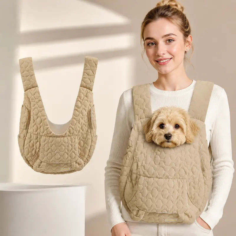Pet Front Carrier Backpack Quilted Soft Hands-Free Head Out with Front Pocket for Small Dogs Cats Outdoor Walking Travel Puppy Chest Sling