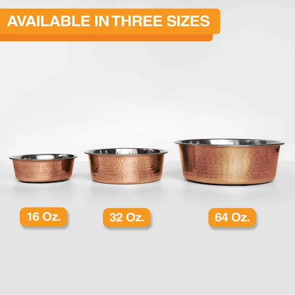 Neater Pets Hammered Copper Finish Pet Bowls for Dogs or Cats - 16-64 Oz Stainless Steel Interior No-Skid Design for Food & Water