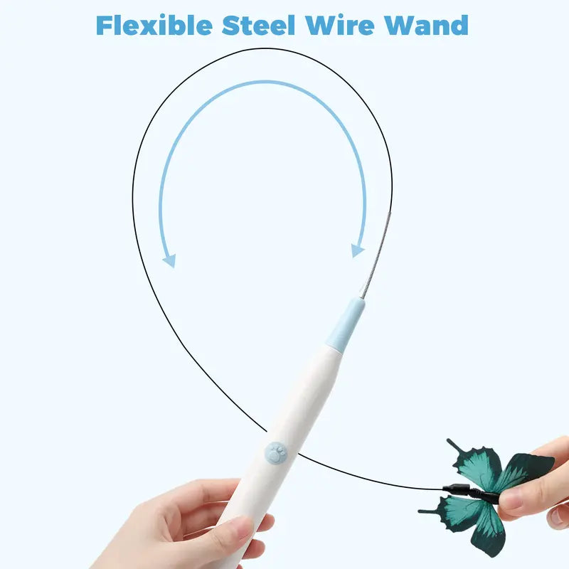 Automatic Interactive Butterfly Cat Teaser Toy,Usb Charging,360° Swivel Rotation,Detachable Handle, Dual-Purpose Design,Prevents Boredom for Indoor Cats Cat Toy Kitten Petlovers