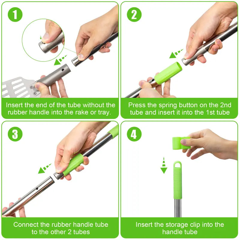 Dog Pooper Scooper Tray and Rake Set with Adjustable Stainless Steel Long Handle for Large, Medium & Small Dogs