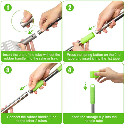 Dog Pooper Scooper Tray and Rake Set with Adjustable Stainless Steel Long Handle for Large, Medium & Small Dogs