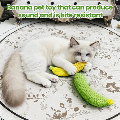 Sisal Banana Interactive Cat Toy - Small, Solid, 40G, Compact, Carryable, Textured for Chew & Bat, Scratching, Indoor Pet Play (Yellow/Green)