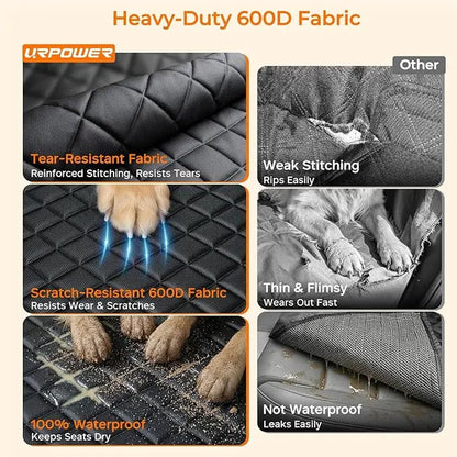 Quilted Fabric Dog Car Seat Cover - Universal Fit, Waterproof, Scratchproof, Non-Slip, Washable Pet Back Seat Travel Mat, All-Season Dog Car Accessories