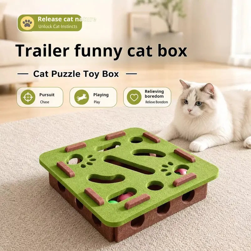 Cgreen Maze Ball Cat Toy - Felt Surface, Animal Print Play Track, Ball Chaser, Universal Size Exercise Aid, Boredom Relief Toy for Indoor Kittens