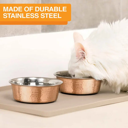Neater Pets Hammered Copper Finish Pet Bowls for Dogs or Cats - 16-64 Oz Stainless Steel Interior No-Skid Design for Food & Water